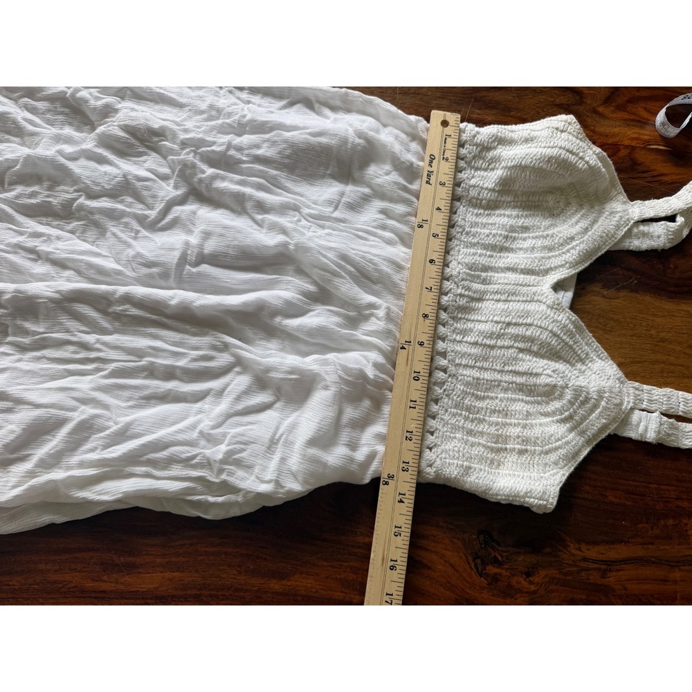 Sincerely Jules White Crochet Bodice Smocked Back Midi Dress Womens Medium Bride - Picture 4 of 8